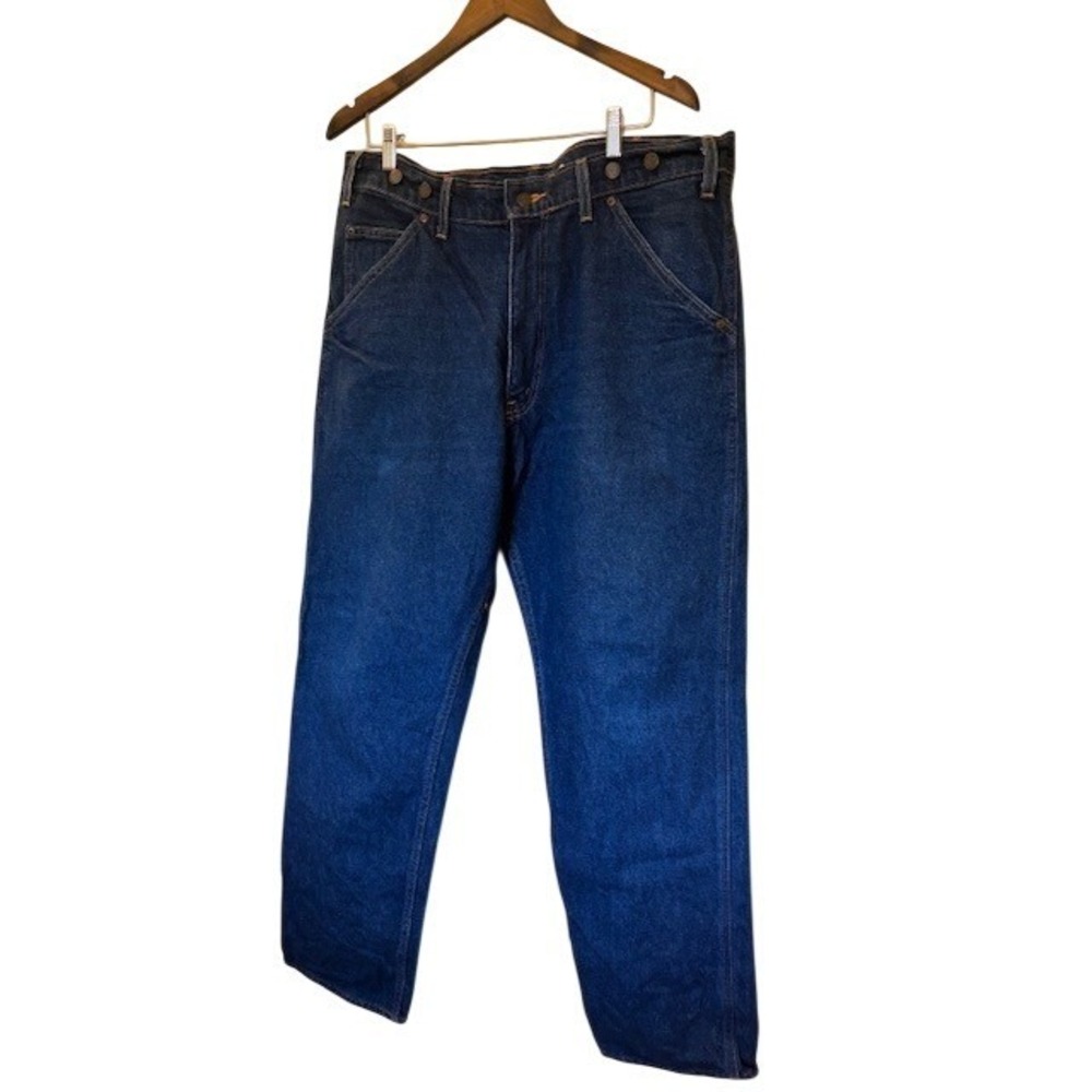 Bailey's Men's Carpenter Jeans Dark Denim Suspender Buttons 38x32 Made in USA